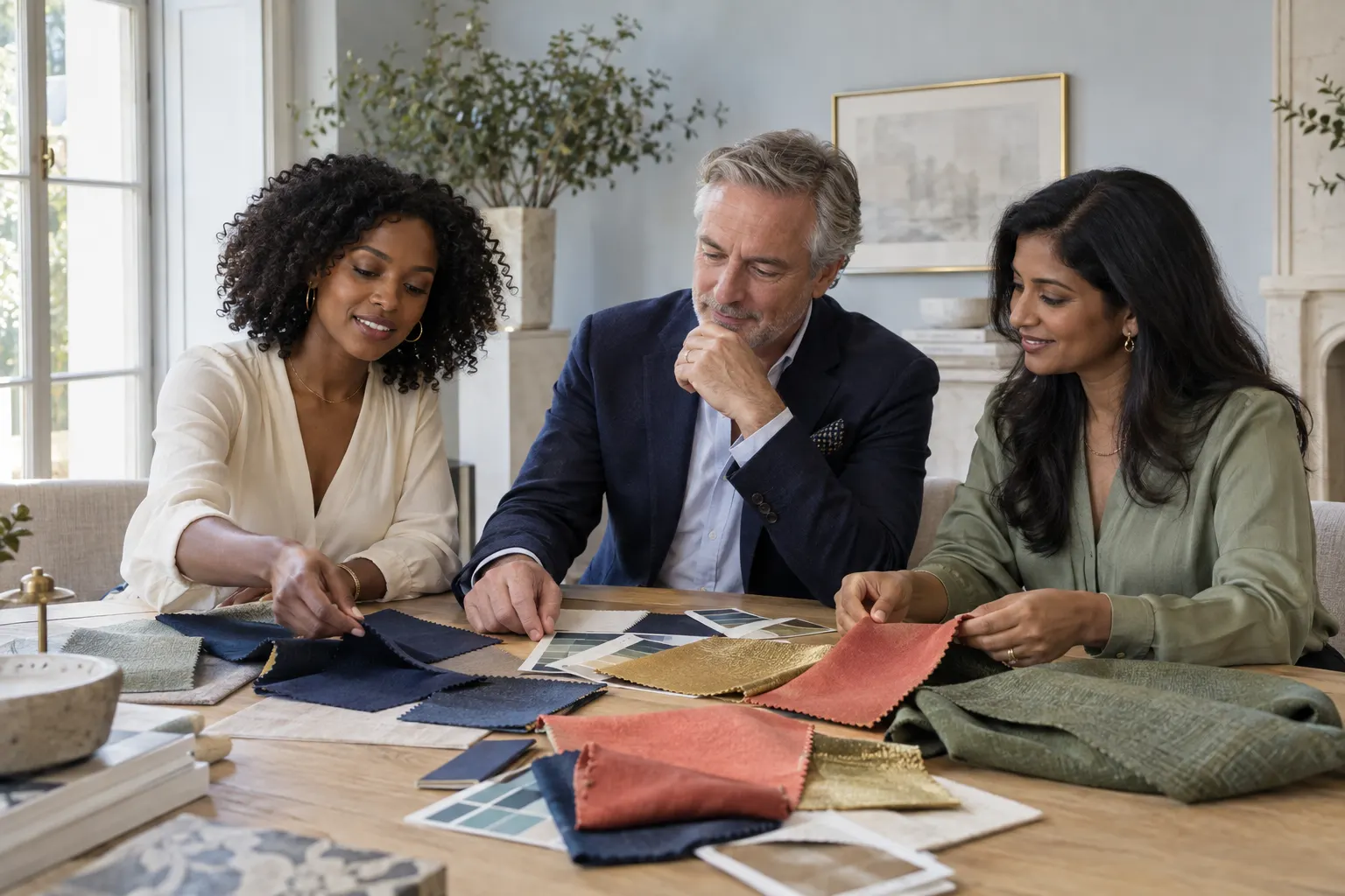Visuel éditorial : des femmes et un homme de différentes origines partagent leurs découvertes autour des couleurs